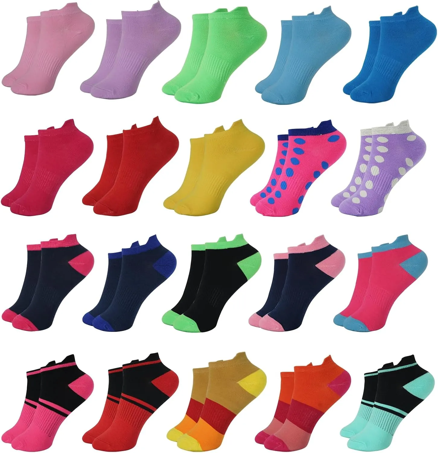 20 Pairs Womens Ankle Socks Low Cut Athletic Running Sports Colorful Short Socks with Tab