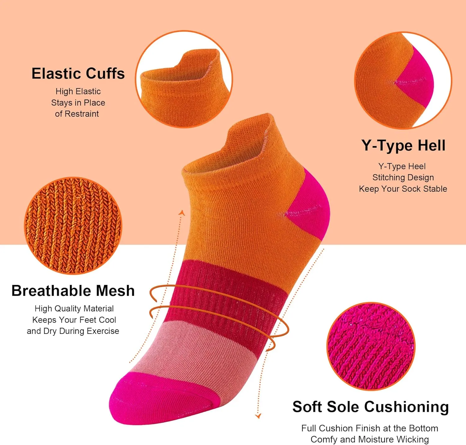 20 Pairs Womens Ankle Socks Low Cut Athletic Running Sports Colorful Short Socks with Tab