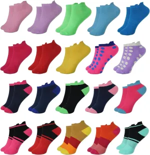 20 Pairs Womens Ankle Socks Low Cut Athletic Running Sports Colorful Short Socks with Tab