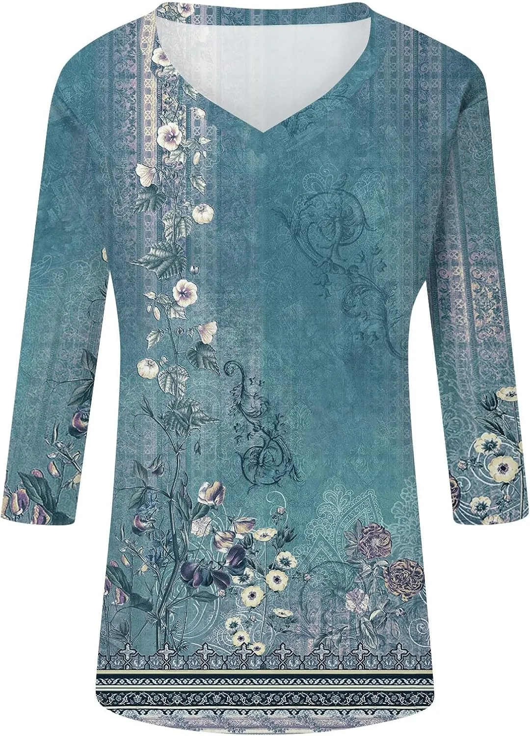 3/4 Sleeve Shirts for Women Cute Solid Floral Graphic V Neck Tunic Tees Blouses Casual Plus Size Basic Tops Pullover