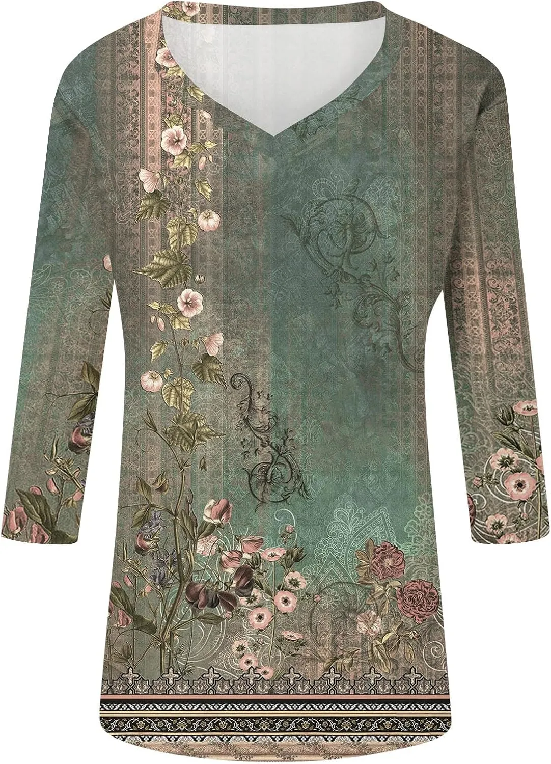 3/4 Sleeve Shirts for Women Cute Solid Floral Graphic V Neck Tunic Tees Blouses Casual Plus Size Basic Tops Pullover