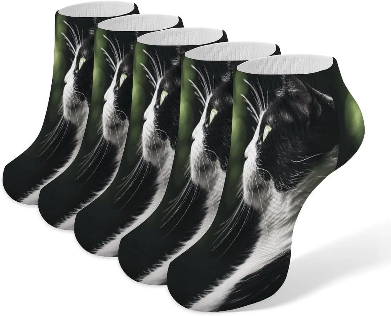 A Black And White Cat 5 Pairs Ankle Socks Comfort Athletic Socks Low Cut Breathable Casual Sock for Unisex
