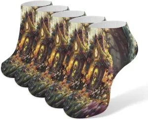 A Small Fairy Tale House 5 Pairs Ankle Socks Comfort Athletic Socks Low Cut Breathable Casual Sock for Unisex
