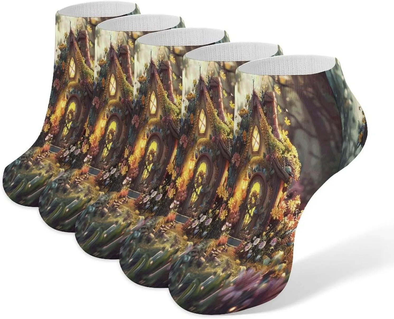 A Small Fairy Tale House 5 Pairs Ankle Socks Comfort Athletic Socks Low Cut Breathable Casual Sock for Unisex
