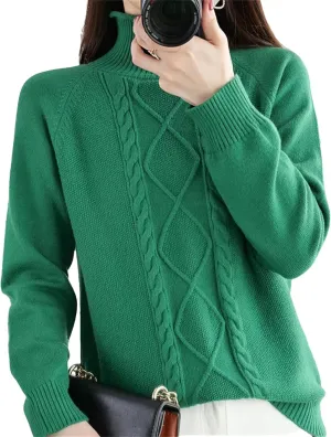 Adhdyuud Women Cashmere Turtleneck Sweater Fall Winter Loose Chunky Knitted Pullover Wool Oversized Sweater