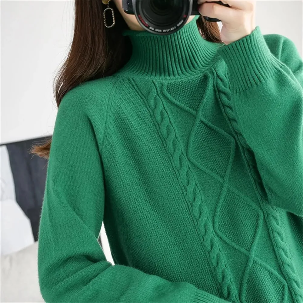 Adhdyuud Women Cashmere Turtleneck Sweater Fall Winter Loose Chunky Knitted Pullover Wool Oversized Sweater