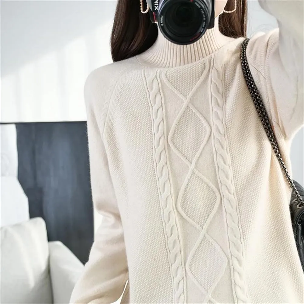 Adhdyuud Women Cashmere Turtleneck Sweater Fall Winter Loose Chunky Knitted Pullover Wool Oversized Sweater