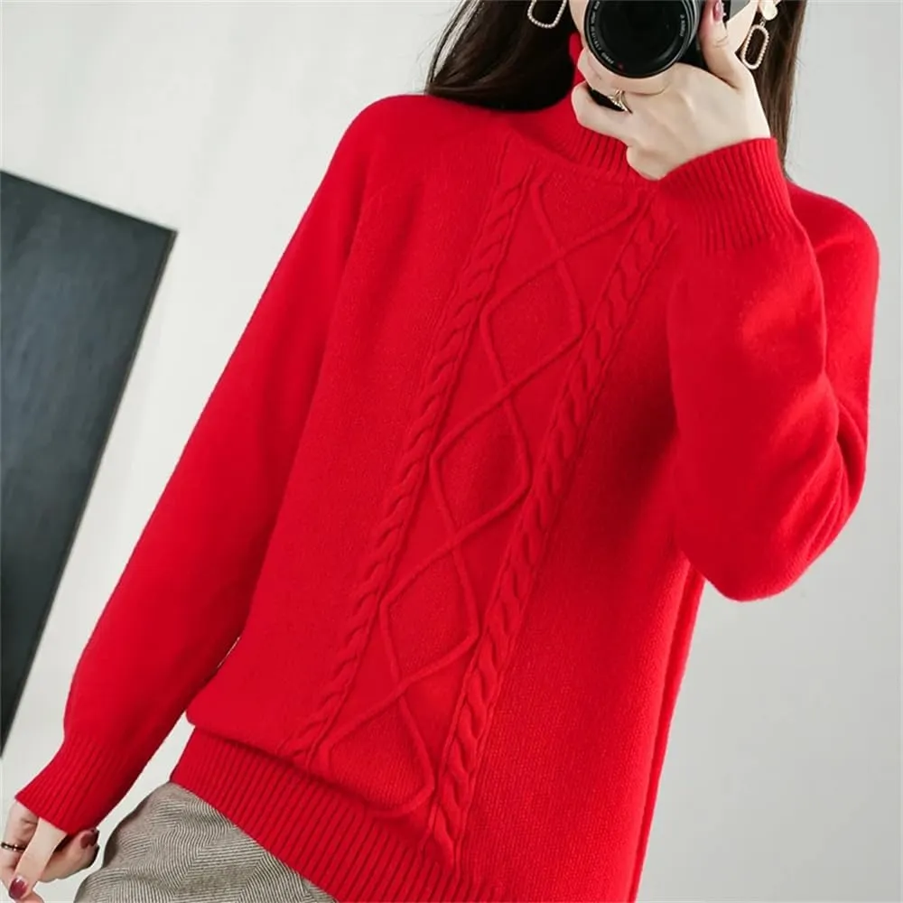 Adhdyuud Women Cashmere Turtleneck Sweater Fall Winter Loose Chunky Knitted Pullover Wool Oversized Sweater