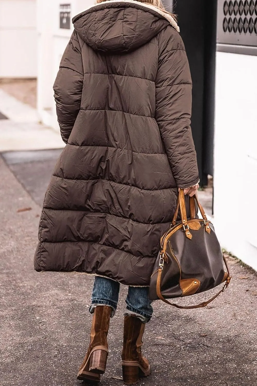 Akivide Womens Fleece Lined Long Jackets Casual Long Sleeve Full Zip Hooded Padded Coat Oversized Winter Warm Coat Outerwear