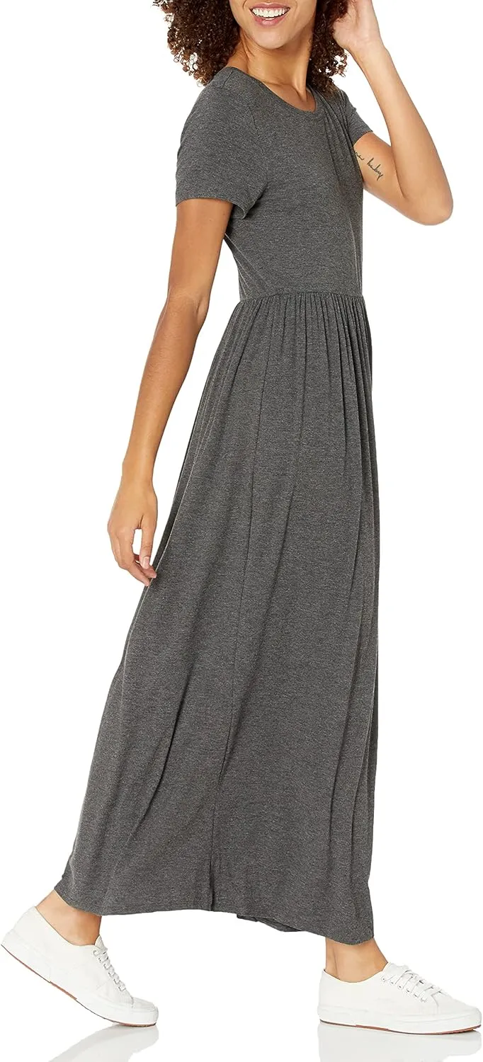 Amazon Essentials Women's Short-Sleeve Waisted Maxi Dress (Available in Plus Size)