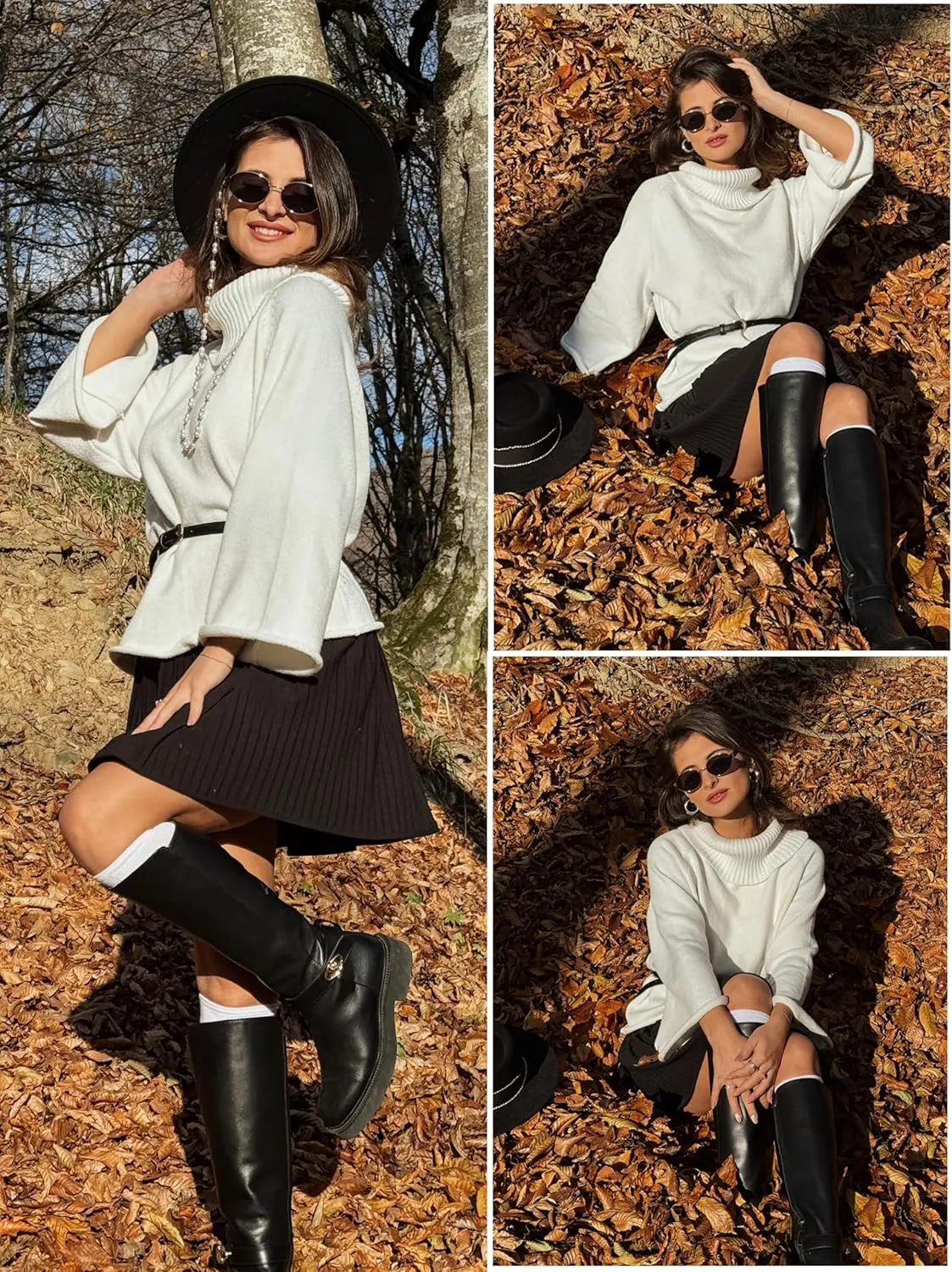 Angashion Womens Turtleneck Pullover Sweaters - Fall Winter Oversized Bell Long Sleeve Ribbed Knit Jumper Tops