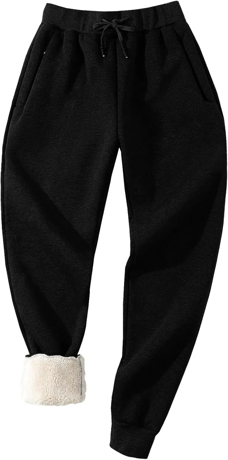 Aprsfn Men's Winter Thick Berber Fleece Sherpa Lined Active Sweatpants Brushed Jogger Pants