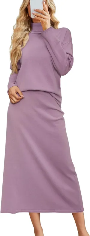 Arach&Cloz Womens 2 Piece Sweaters Sets Turtleneck Long Sleeve Tops Long Maxi Skirt Casual Fall Fashion 2024 Outfits