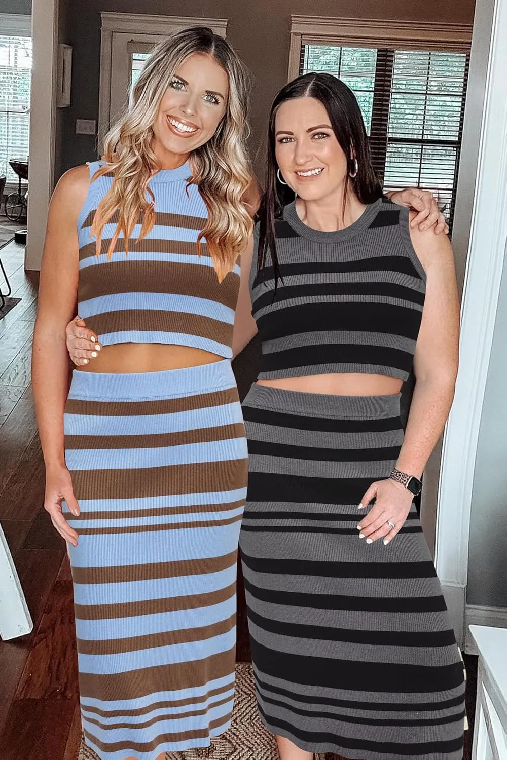 Arach&Cloz Women's Two Piece Sets 2025 Bodycon Dresses Summer Outfits Tank Top and Midi Skirt Suits Sweater