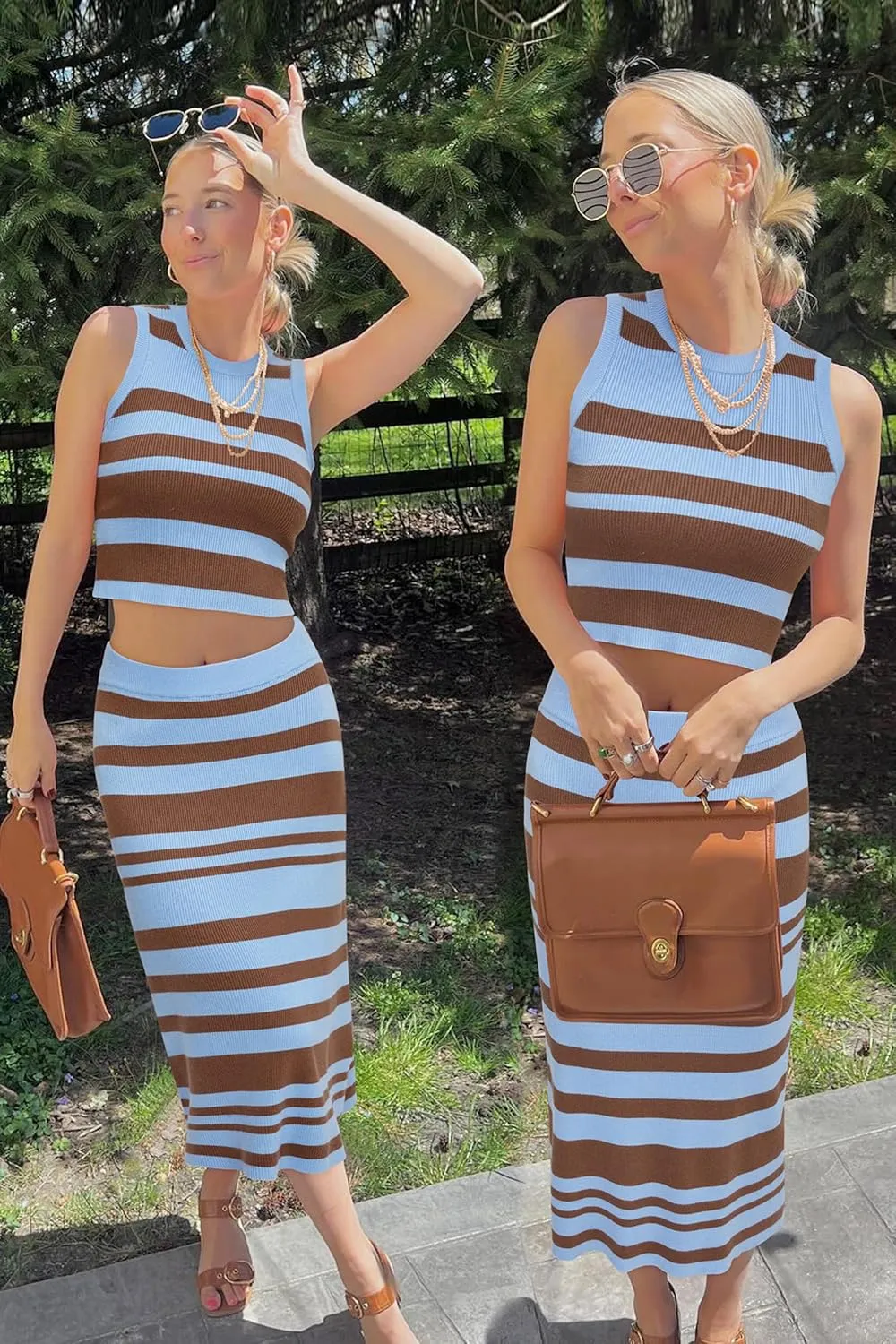Arach&Cloz Women's Two Piece Sets 2025 Bodycon Dresses Summer Outfits Tank Top and Midi Skirt Suits Sweater