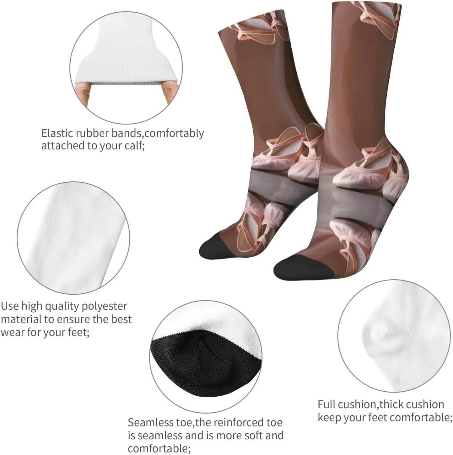 Ballet Shoes1 Print Fun Contrast Socks,Novel Crazy Cool Socks,Pattern Funky Novelty Socks,Unisex Bulk Socks
