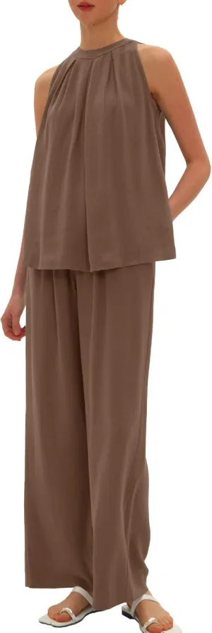 Beaully Women's Summer Linen 2 Piece Outfits Sets Loose Fit Sleeveless Tank Tops Wide Leg Pant Sets Lounge Travel Sets