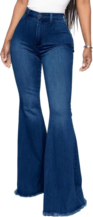 Bell Bottom Jeans for Women Butterfly Vintage High Waisted Skinny Flared Jeans Wide Leg Raw Hem Denim Pants