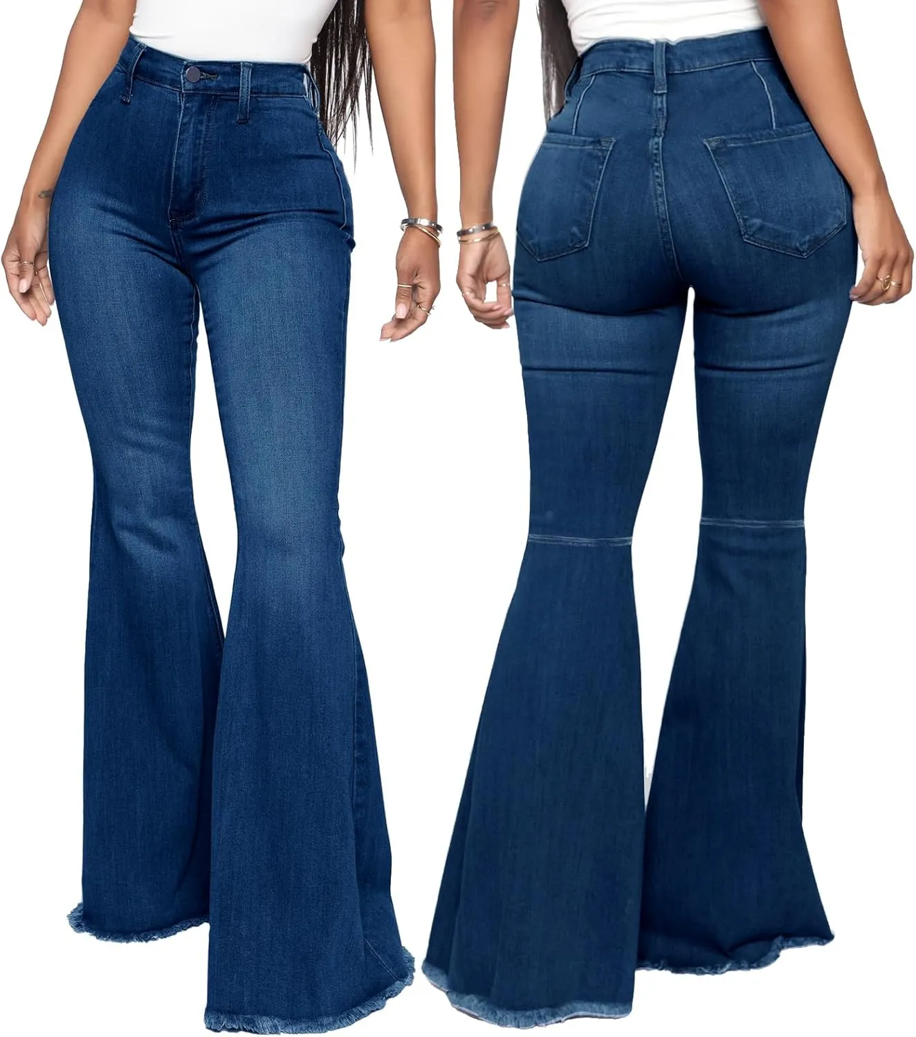 Bell Bottom Jeans for Women Butterfly Vintage High Waisted Skinny Flared Jeans Wide Leg Raw Hem Denim Pants