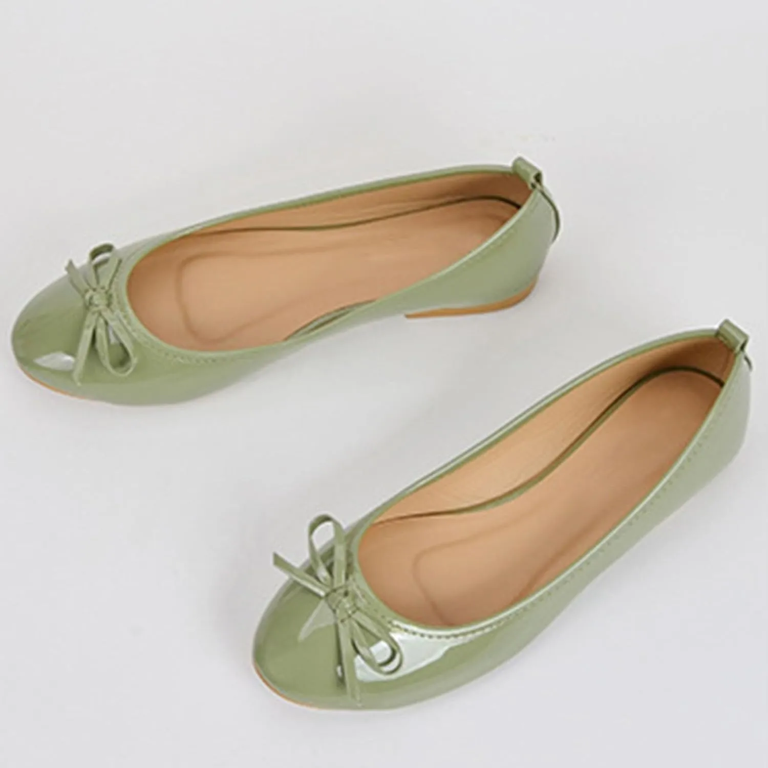 Bowknot Ballet Flats Womens Round Head Casual Flat Shoes Smooth Leather Dress Shoes Wear to Work Easy Slip On Shoe