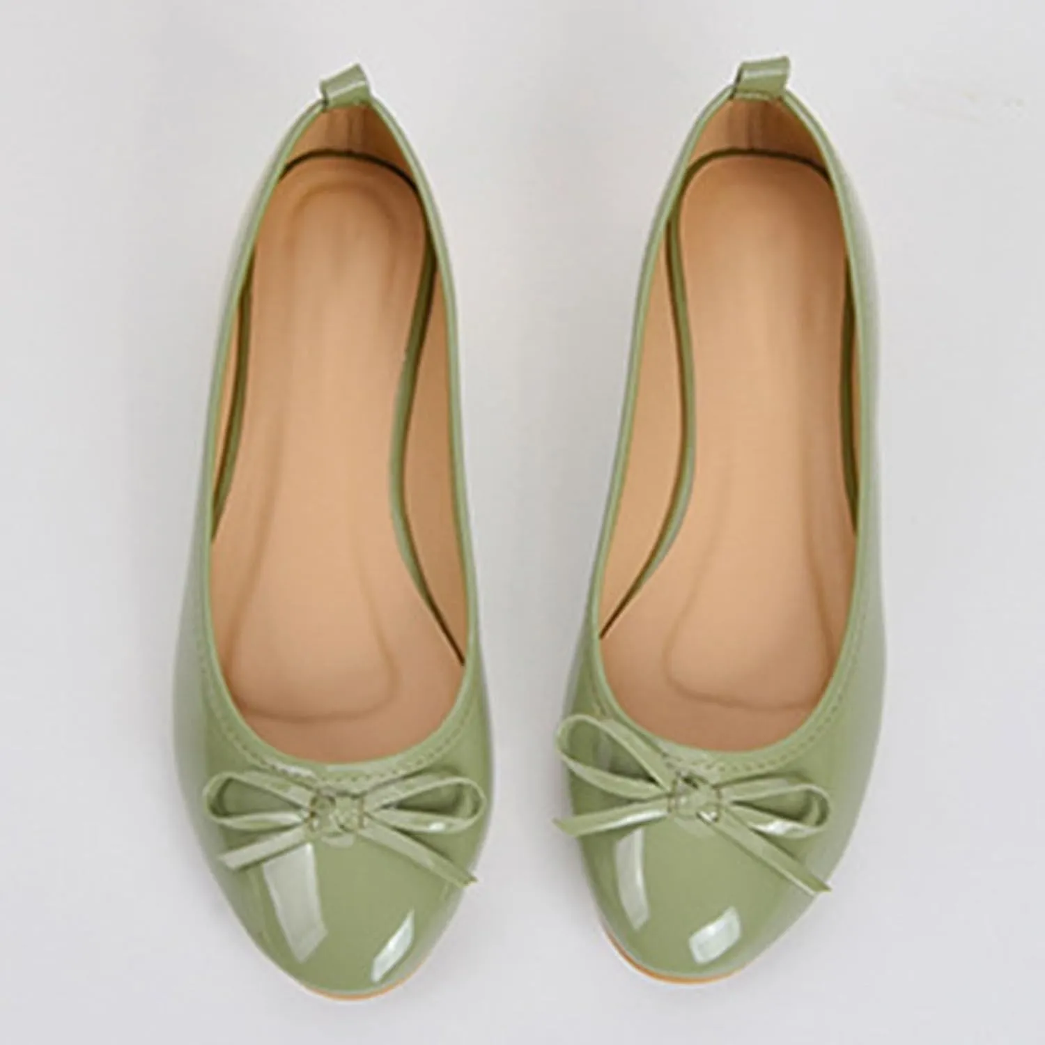 Bowknot Ballet Flats Womens Round Head Casual Flat Shoes Smooth Leather Dress Shoes Wear to Work Easy Slip On Shoe