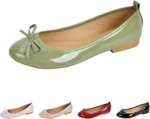 Bowknot Ballet Flats Womens Round Head Casual Flat Shoes Smooth Leather Dress Shoes Wear to Work Easy Slip On Shoe