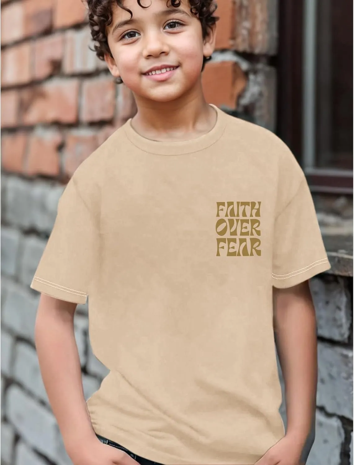 Boys Faith Over Fear Shirt Christian Jesus T Shirts for Kids Religious Inspirational Bible Verse Graphic Tees Tops