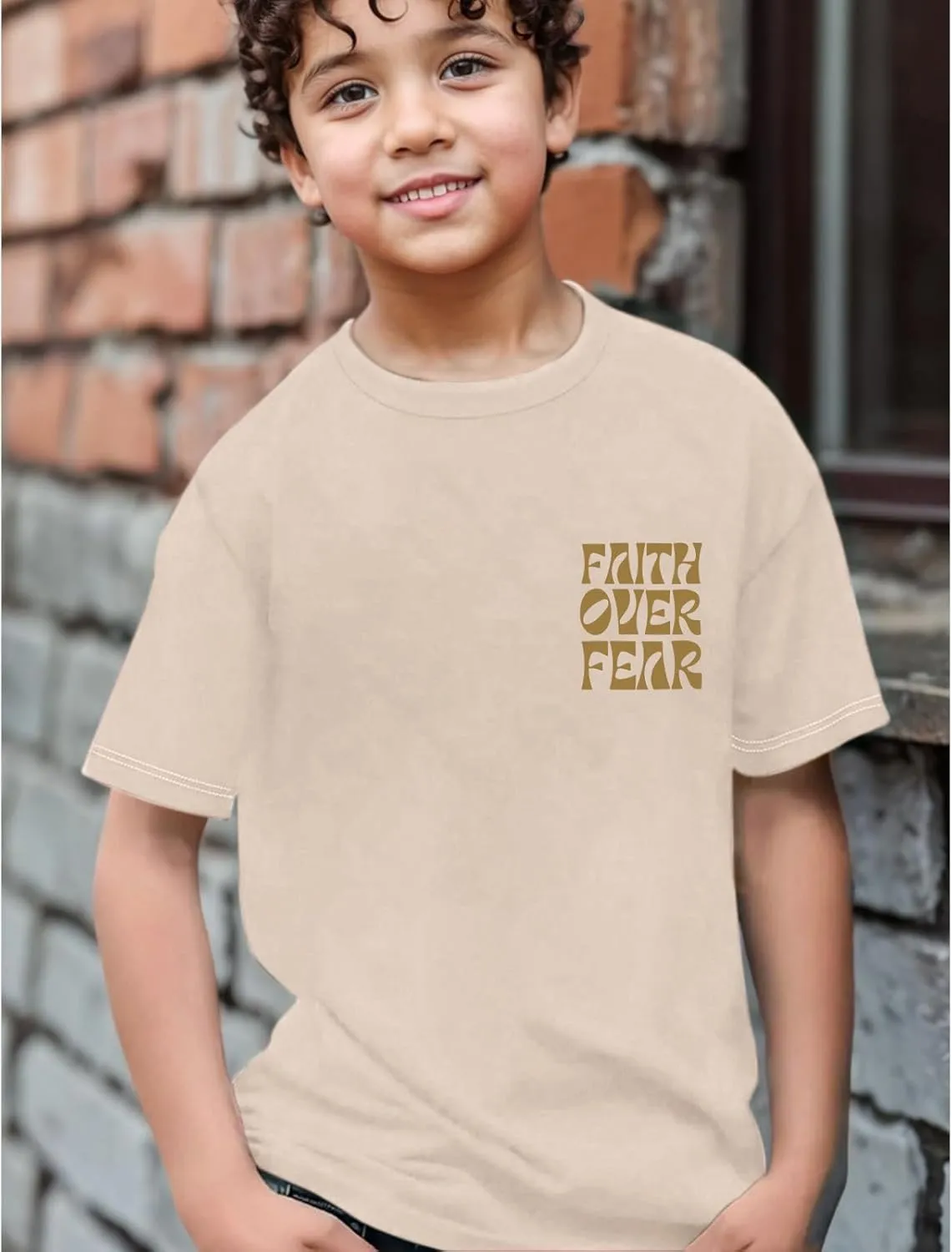 Boys Faith Over Fear Shirt Christian Jesus T Shirts for Kids Religious Inspirational Bible Verse Graphic Tees Tops