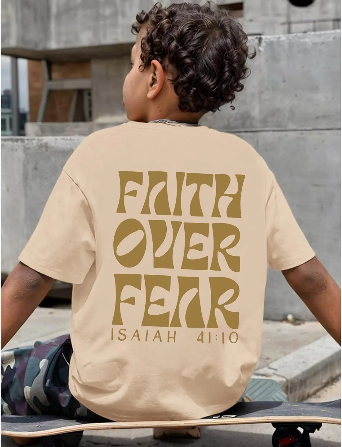 Boys Faith Over Fear Shirt Christian Jesus T Shirts for Kids Religious Inspirational Bible Verse Graphic Tees Tops