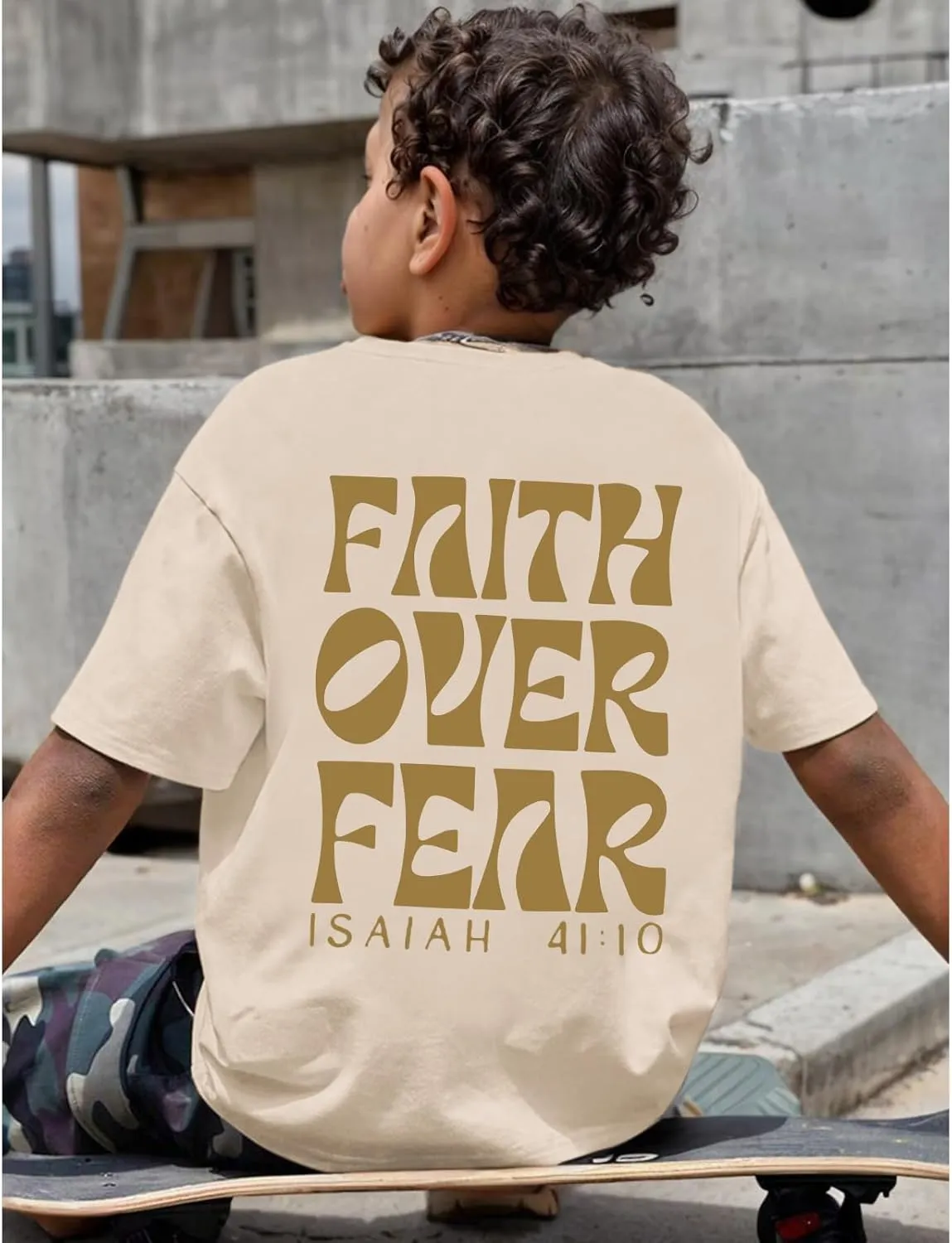 Boys Faith Over Fear Shirt Christian Jesus T Shirts for Kids Religious Inspirational Bible Verse Graphic Tees Tops