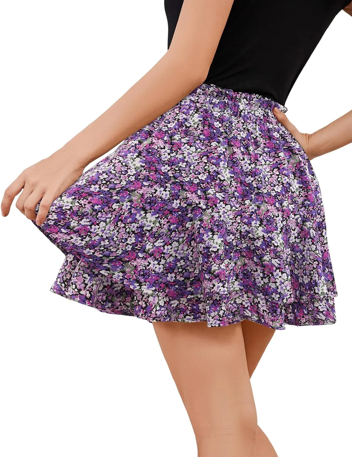Bridesmay Flowy Shorts for Women Summer Ruffle Mini Skirt Boho Floral Skorts for Casual, Running and Tennis