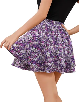 Bridesmay Flowy Shorts for Women Summer Ruffle Mini Skirt Boho Floral Skorts for Casual, Running and Tennis