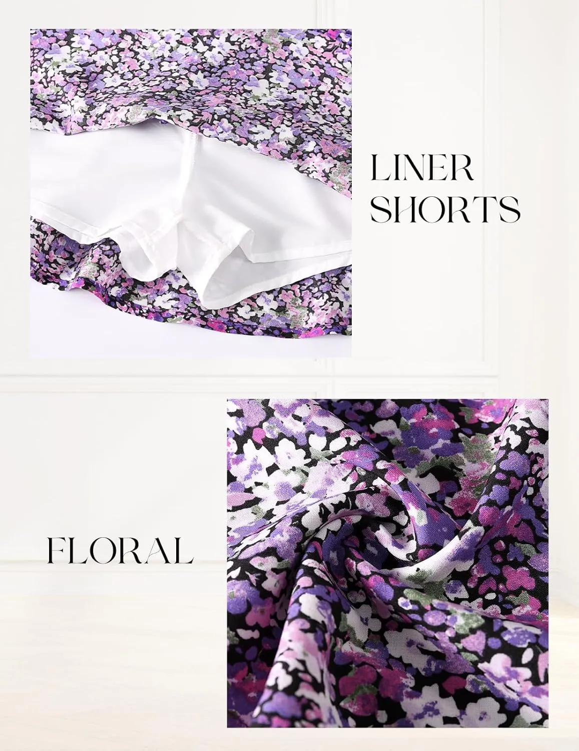 Bridesmay Flowy Shorts for Women Summer Ruffle Mini Skirt Boho Floral Skorts for Casual, Running and Tennis