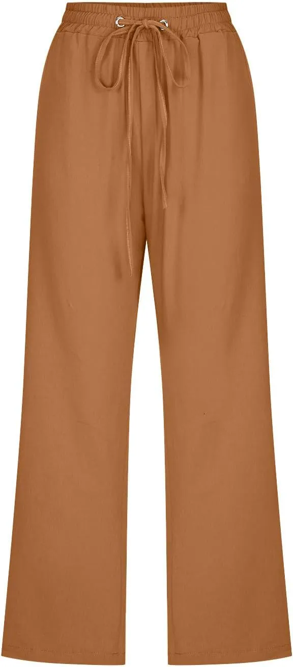 BTDECLAR Capris Pants for Women 2024 Summer Stretch Cotton Linen Capri Pant Casual Drawstring Cropped High Waisted Trousers