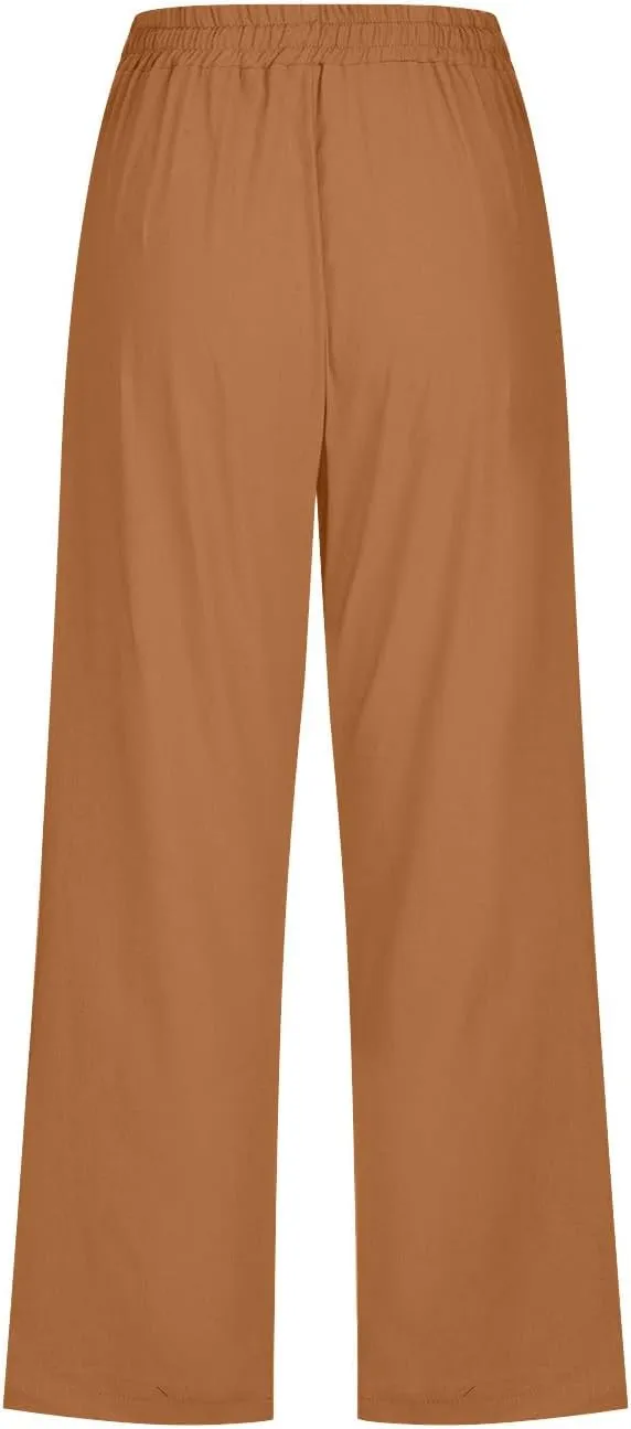 BTDECLAR Capris Pants for Women 2024 Summer Stretch Cotton Linen Capri Pant Casual Drawstring Cropped High Waisted Trousers
