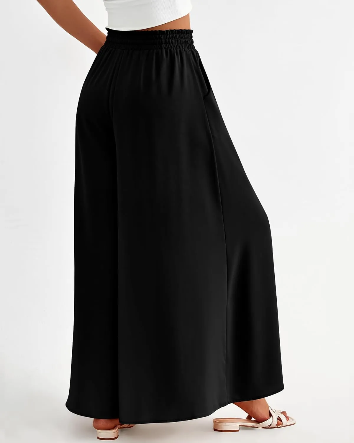 BTFBM Women Casual High Waist Wide Leg Pants Summer Floral Solid Long Palazzo Pants Lounge Beach Trousers with Pocket