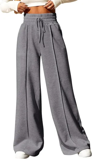 BTFBM Womens Wide Leg Sweatpants Casual Loose Solid Color Pants Comfy Lounge Joggers Baggy Sweatpants Pockets