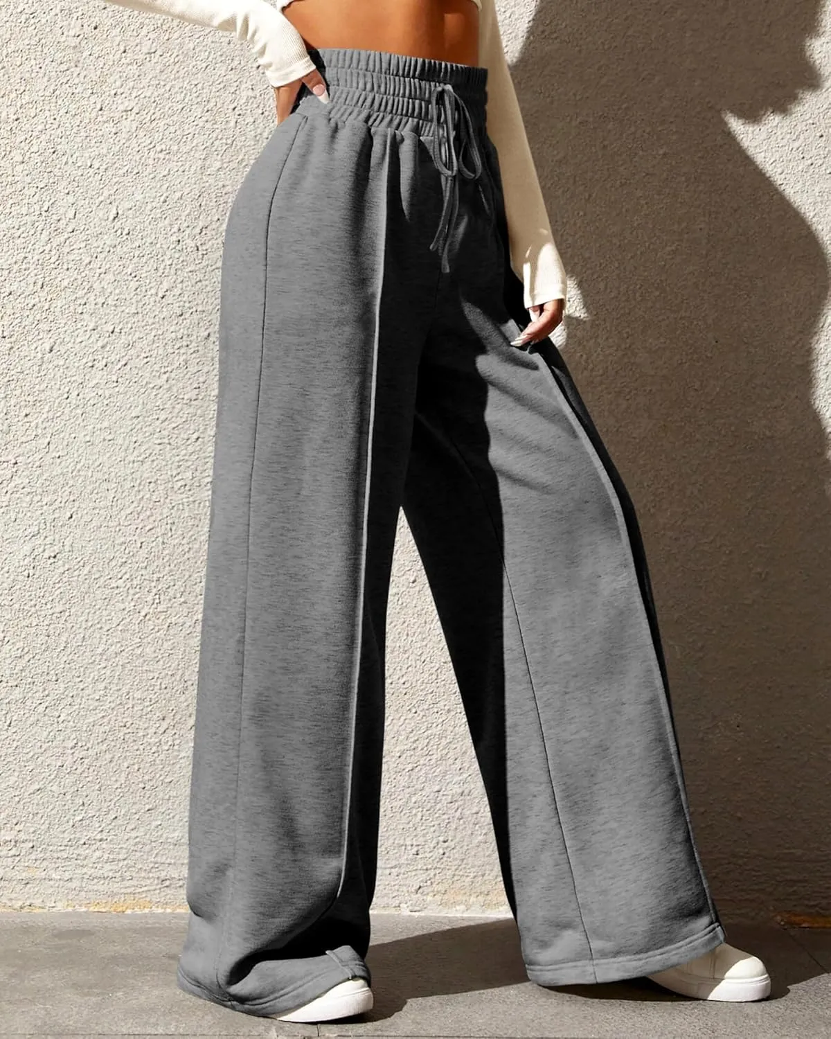 BTFBM Womens Wide Leg Sweatpants Casual Loose Solid Color Pants Comfy Lounge Joggers Baggy Sweatpants Pockets