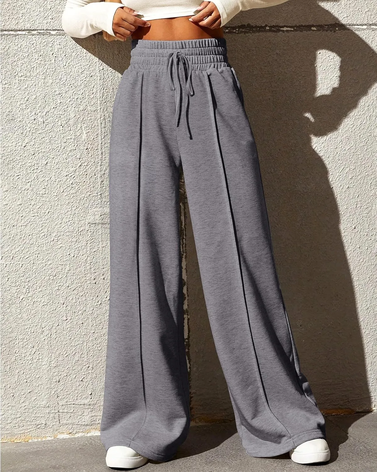 BTFBM Womens Wide Leg Sweatpants Casual Loose Solid Color Pants Comfy Lounge Joggers Baggy Sweatpants Pockets