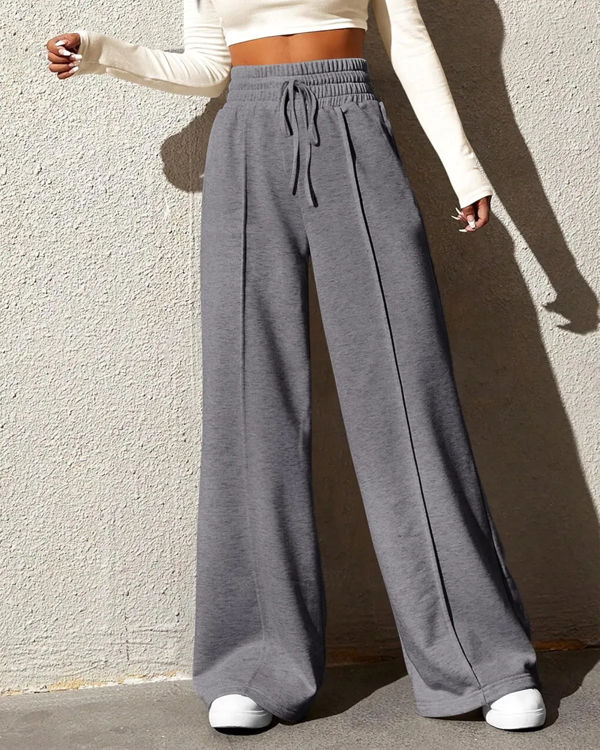 BTFBM Womens Wide Leg Sweatpants Casual Loose Solid Color Pants Comfy Lounge Joggers Baggy Sweatpants Pockets