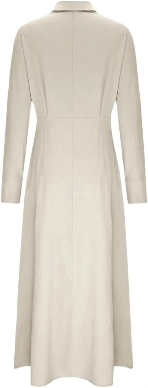Button Down Shirt Dress for Women Cotton Linen Solid Casual V-Neck Long Sleeve Maxi Dresses with Pockets