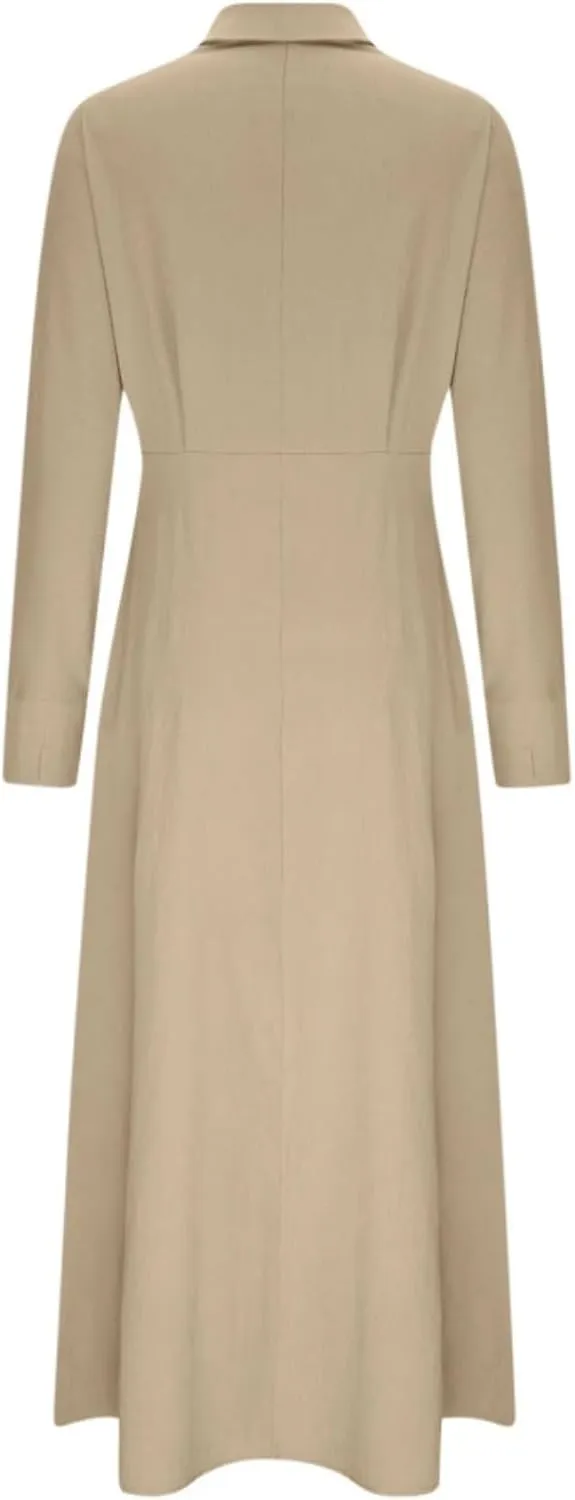 Button Down Shirt Dress for Women Cotton Linen Solid Casual V-Neck Long Sleeve Maxi Dresses with Pockets
