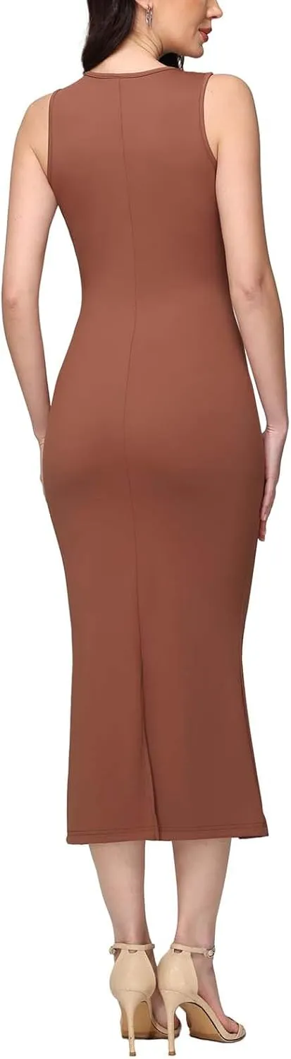 BWQ Women's Square Neck Maxi Dress Sleeveless Bodycon Lounge Dresses