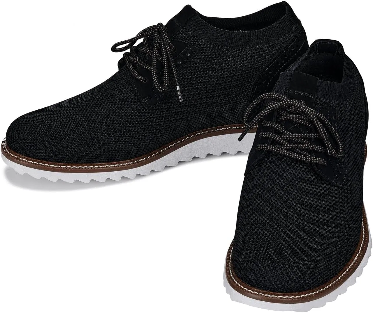 CALTO Men's Invisible Height Increasing Elevator Shoes - Noir Black Lightweight Lace-up Casual Derby - 3.2 Inches Taller - J1502 - Size 9 D(M) US