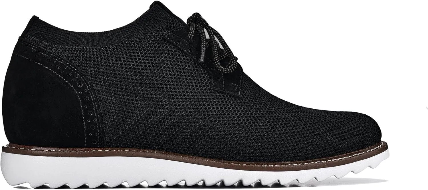 CALTO Men's Invisible Height Increasing Elevator Shoes - Noir Black Lightweight Lace-up Casual Derby - 3.2 Inches Taller - J1502 - Size 9 D(M) US