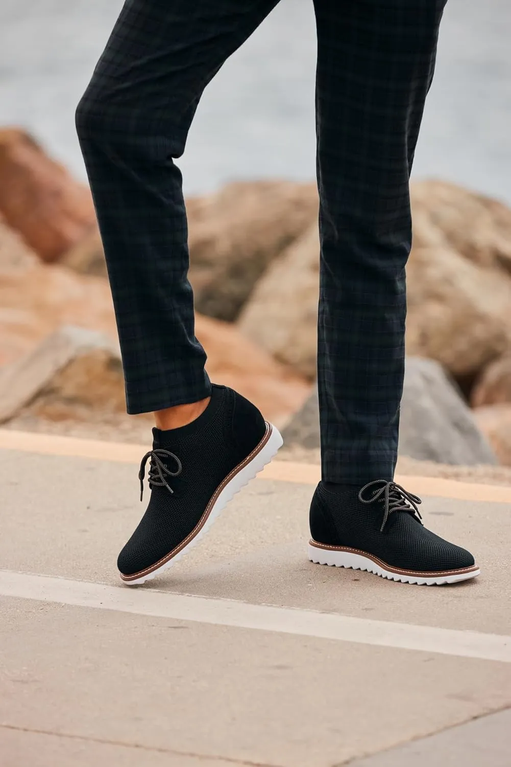CALTO Men's Invisible Height Increasing Elevator Shoes - Noir Black Lightweight Lace-up Casual Derby - 3.2 Inches Taller - J1502 - Size 9 D(M) US