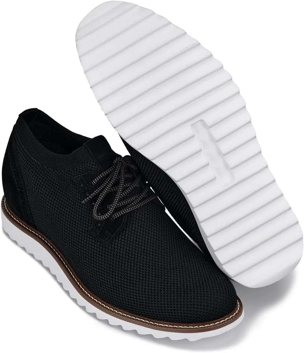 CALTO Men's Invisible Height Increasing Elevator Shoes - Noir Black Lightweight Lace-up Casual Derby - 3.2 Inches Taller - J1502 - Size 9 D(M) US