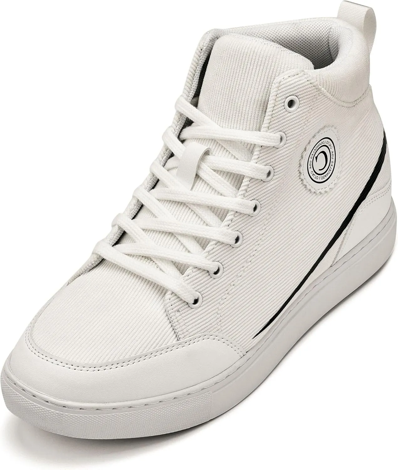 CALTO Men's Invisible Height Increasing Elevator Shoes - Off-White/White Sole Lace-up Corduroy Ankle Top Sneak-Boot - 2.6 Inches Taller - S4131 - Size 10 D(M) US