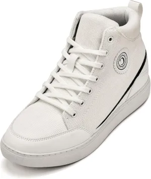 CALTO Men's Invisible Height Increasing Elevator Shoes - Off-White/White Sole Lace-up Corduroy Ankle Top Sneak-Boot - 2.6 Inches Taller - S4131 - Size 10 D(M) US