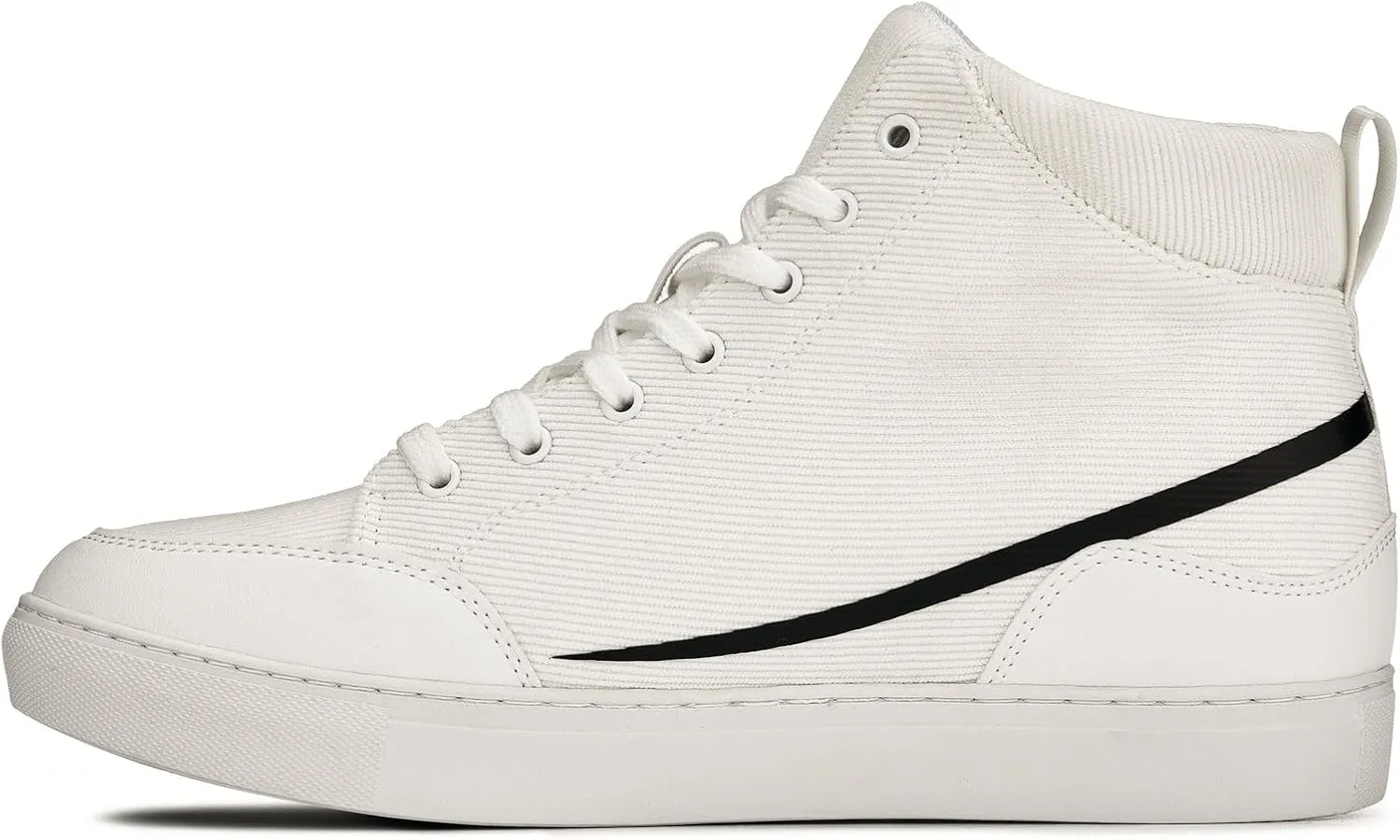 CALTO Men's Invisible Height Increasing Elevator Shoes - Off-White/White Sole Lace-up Corduroy Ankle Top Sneak-Boot - 2.6 Inches Taller - S4131 - Size 10 D(M) US